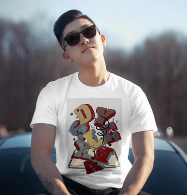 Man Wearing dyslexia awareness tshirt created by young creator and neurodivergent artist