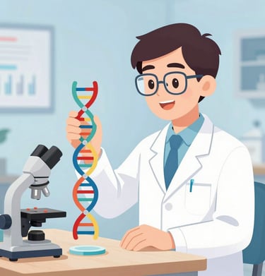 A shadowy figure in a lab coat examining a glowing, translucent object on a high-tech table.