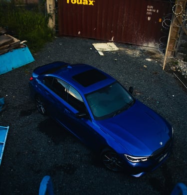 top down view of a blue bmw m340i g20