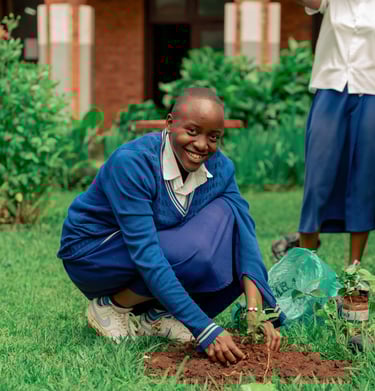 Elève du lycée Wima plantant un arbre, Décembre 2024