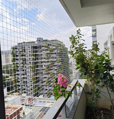 Detailed view of the mesh texture showing durability and fine weaving to keep out birds.