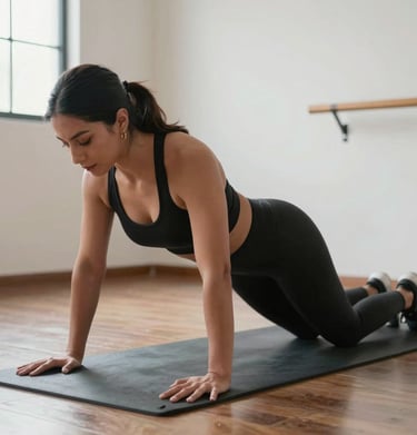 Close-up of a client’s toned glutes during a weighted hip thrust exercise.