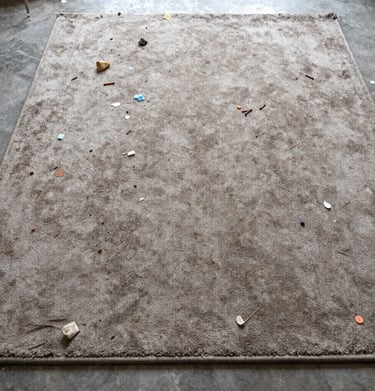 A bedroom scene highlighting condition of walls, flooring, and furnishings with inventory markers.