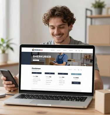 Happy customer calculating their prices for deliveries on our website sherkurier.com