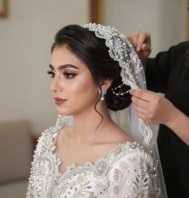 Close-up of a client's hands showcasing a delicate blush pink manicure with subtle gold accents.