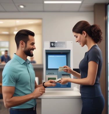 A client and a contact person discussing paperwork in Dutch and English.