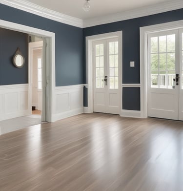Close-up of a painter priming a smooth wall surface, highlighting attention to detail.