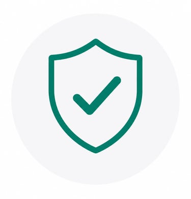 Green shield icon with a checkmark representing cybersecurity and data protection safety.