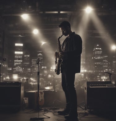 Close-up of hands scrolling through a music streaming app on a smartphone, with album art visible.