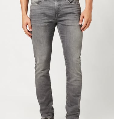 a man in a gray shirt and jeans