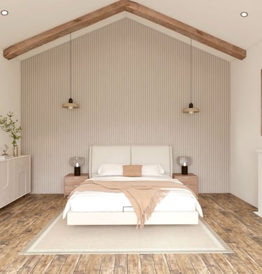 FayNza : Chambre de roi avec poutre en bois design épuré