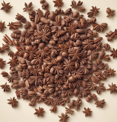 Clusters of small, reddish-brown seeds are spread out on plastic sheets placed on a concrete surface, likely for drying. In the background, there are large sacks, possibly containing similar materials.