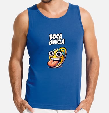 Camiseta con ilustración de chancla con cara y lengua fuera. Juego de palabras: Boca chancla.