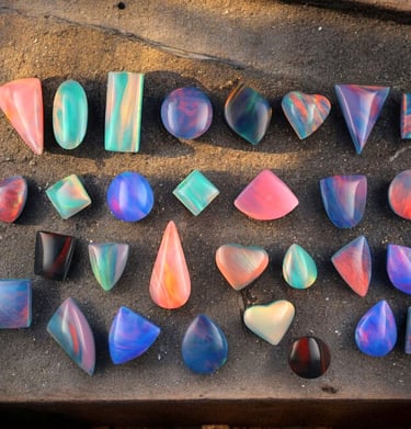 colourful selection of opal cabochons with lots of opal flash