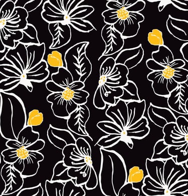 “Classic black floral design with yellow petals — bold and elegant.”