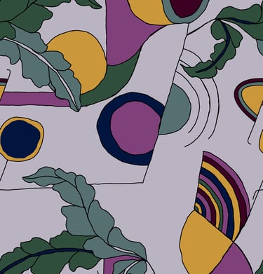 “Bold abstract print with overlapping shapes in multiple colors — designed for statement wear.”
