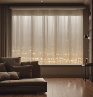 A variety of roller blinds displayed in a showroom.