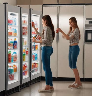 A group of employees gathered around a vending machine during a break.