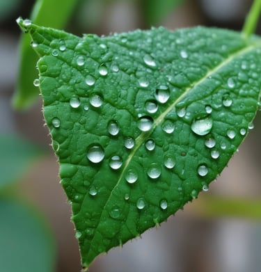 A calming photo of a tranquil water droplet on a leaf.