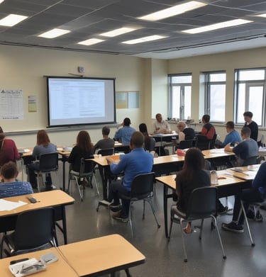 A diverse group of employees engaged in a training session.