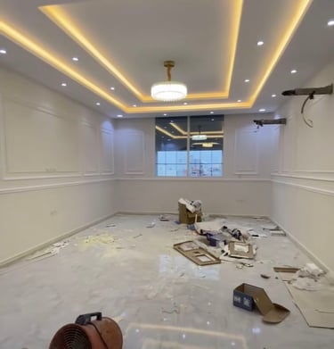 Luxury living room tiles design and designer POP false ceiling work by TrustedFix Palghar.
