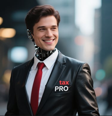 a man in a black leather suit red tie tax pro