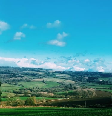 The Cotswolds rolling hills green lush fields 