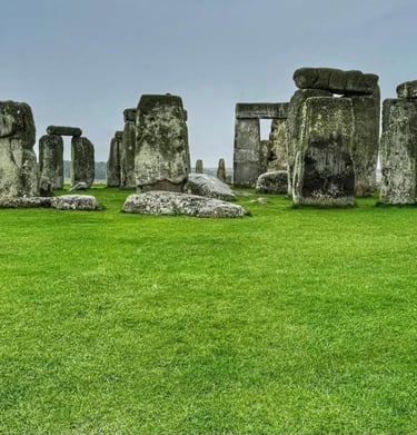Stonehenge at sunrise with dramatic skies