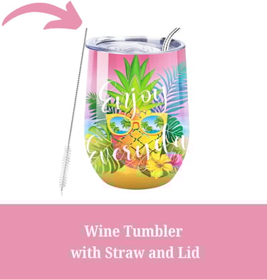 Tropical Wine Tumbler with Straw and Lid