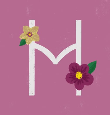 Letter H illustrated with hellebore flowers.