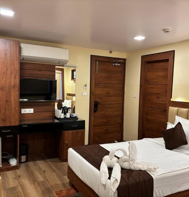 Elegant bedroom interior with coffee and cream color combo