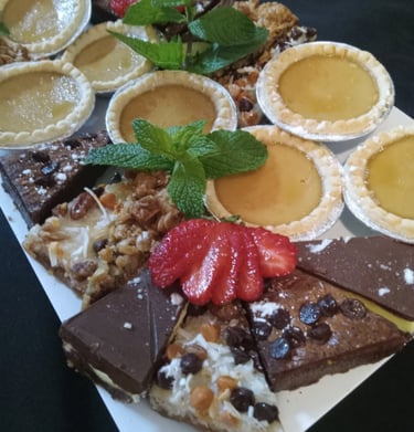 a platter of desserts and desserts