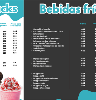 Menú bebidas frías - Cubitos