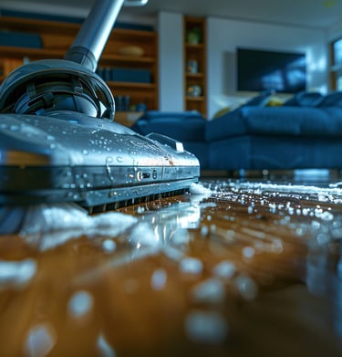 a vacuum cleaner cleaning a wooden floor