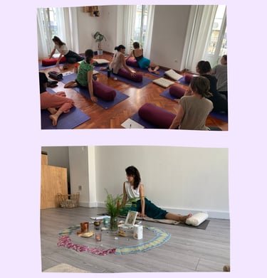Restorative Yoga poses from a workshop in Lisbon