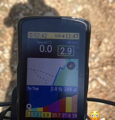 a gps device mounted to a bike showing uphill climbing