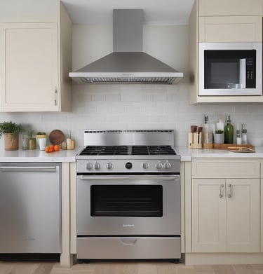 A vibrant kitchen featuring colorful cabinets and stylish decor.