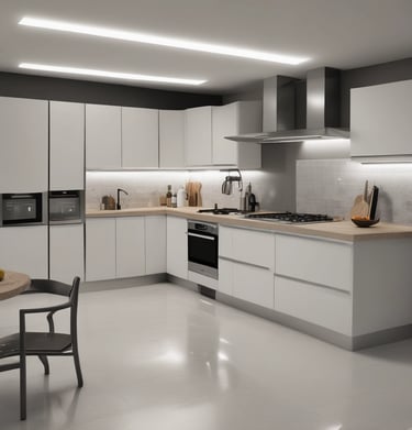 An elegant kitchen island with bar stools and modern appliances.
