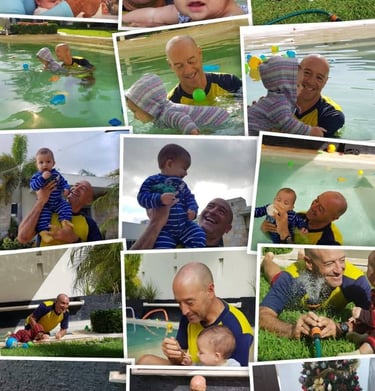 a collage of a collage of photos of a man and his son