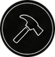 White outline of a claw hammer icon inside a circle on a black background for repair services.
