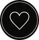 Minimalist white outline heart icon inside a circle on a black background.