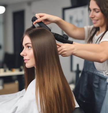 Barbara Andreina Leal Zambrano applying organic smoothing treatment in her salon