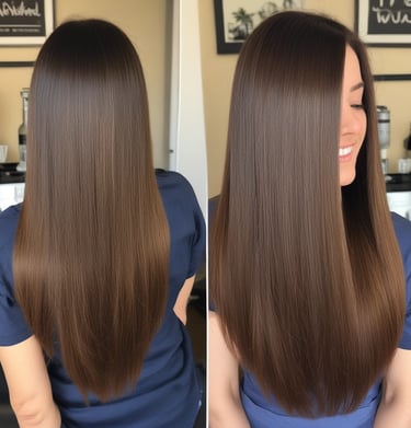 Wide shot of Hair Andreina salon interior with warm lighting and inviting atmosphere