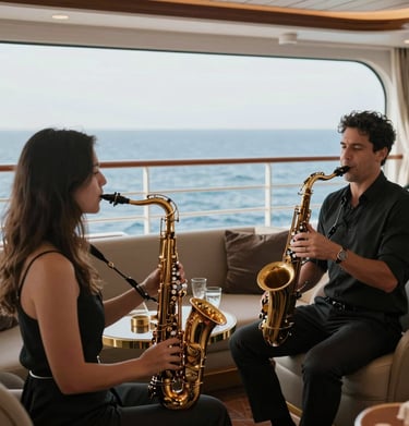 A refined lounge area bathed in soft champagne gold lighting, inviting relaxation.