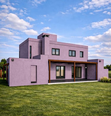 Casa moderna de planta baja y planta alta, con volumenes puros