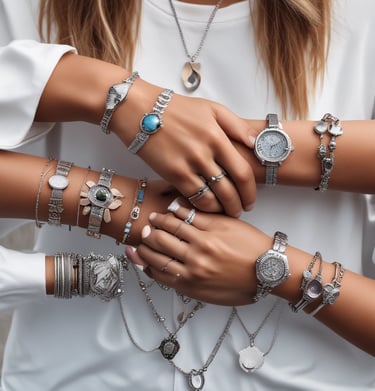 Close-up of elegant jewelry pieces arranged on soft fabric.