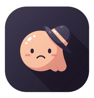 Icono 3D de personaje triste con sombrero sobre fondo oscuro, representa pérdida de tráfico o caída de rendimiento en Egremy