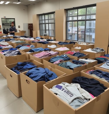A donation box with an artistic depiction of a person on horseback slaying a dragon, surrounded by decorative floral patterns and inscriptions in multiple languages on its front. It is mounted against a rocky surface.