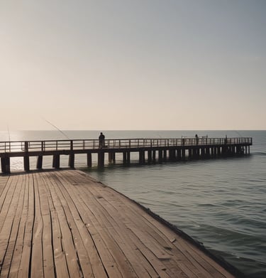A family walking along a sandy trail lined with dune grass under a bright blue sky.