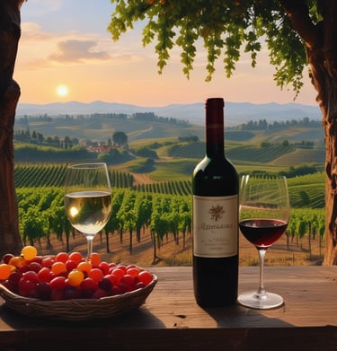 Elegant business class airplane seat with a sunset view through the window.